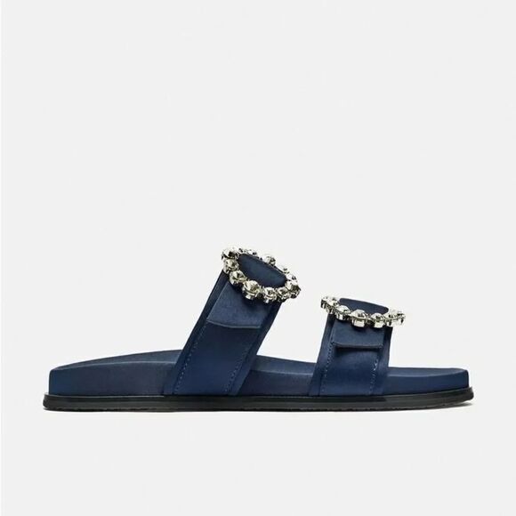 ZARA FLAT SLIDER SANDALS WITH RHINESTONE BUCKLES - Picture 5 of 8